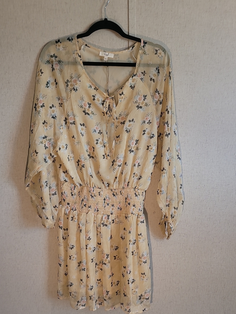 Floral Tie-Front Yellow Long Sleeve Dress